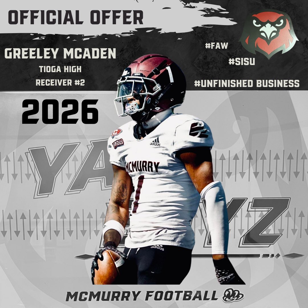 After a great conversation with <a href="/CoachRauMCM/">Mark Rau</a>, I’m blessed to announce I’ve received an offer to continue my academic and athletic career at <a href="/McMURRYFOOTBALL/">McMURRY FOOTBALL</a> #AGTG