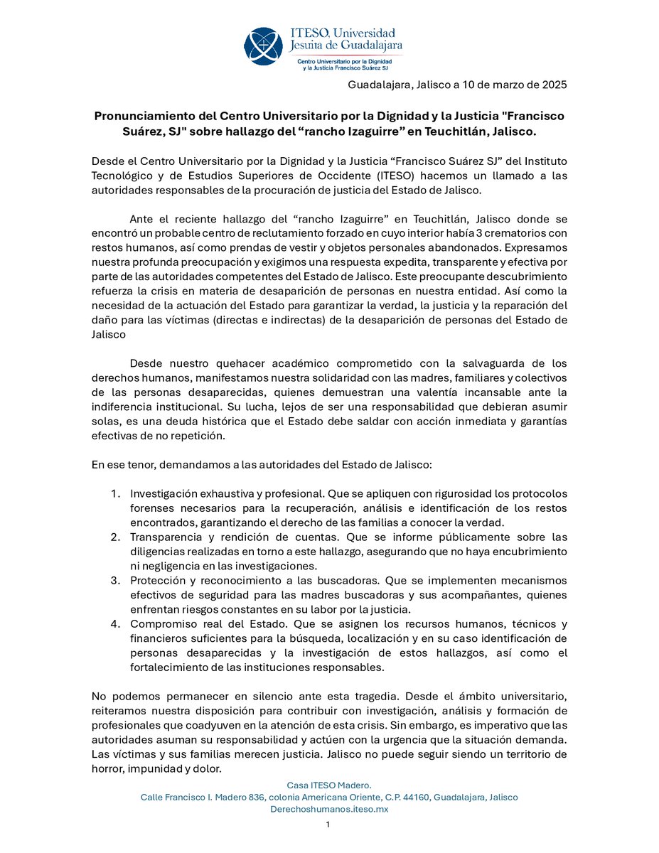 Dignidad y Justicia Francisco Suárez SJ - ITESO tweet media
