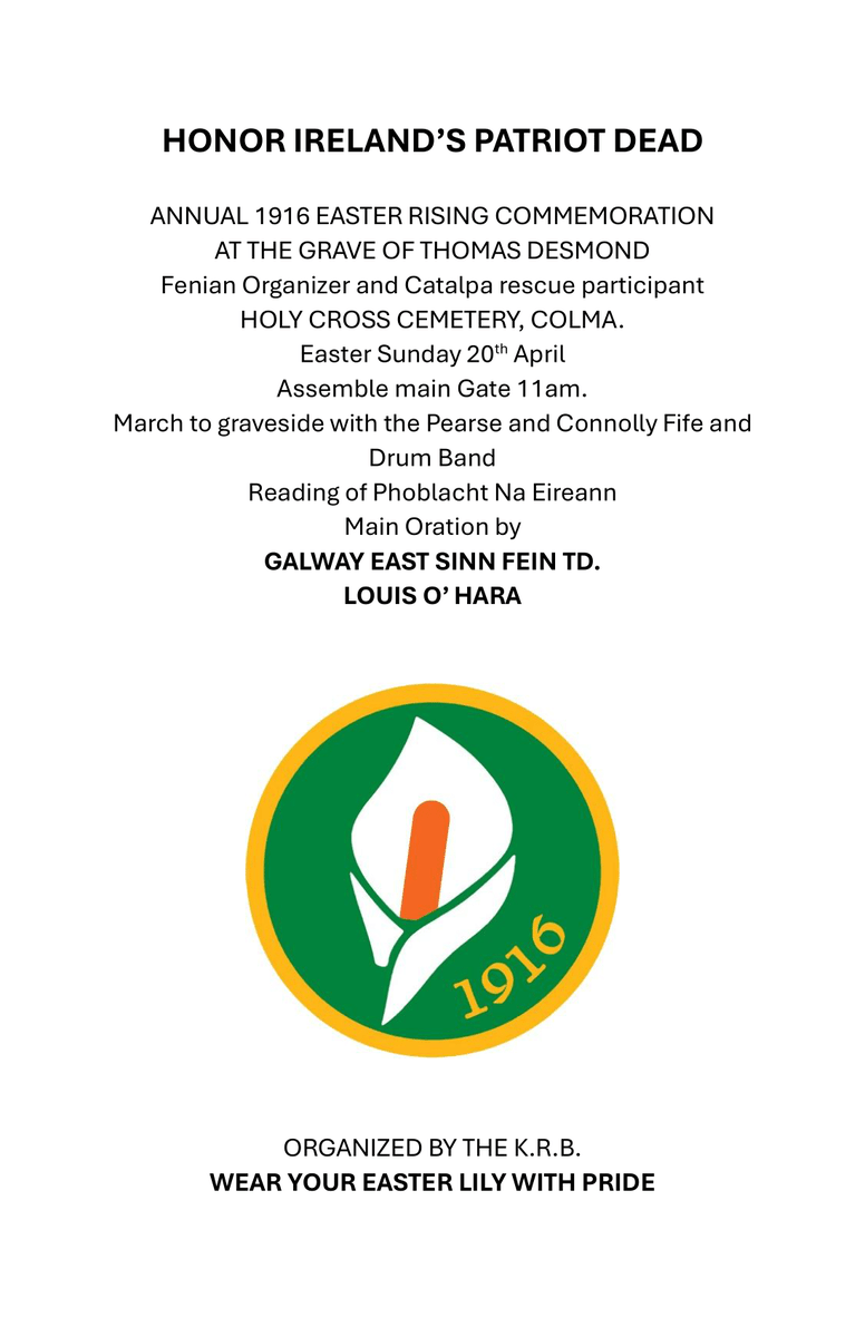 Easter Commemoration in San Francisco with Galway East Sinn Féin TD Louis O’Hara - Easter Sunday - April 20 <a href="/LouisOHaraSF/">Louis O'Hara</a>