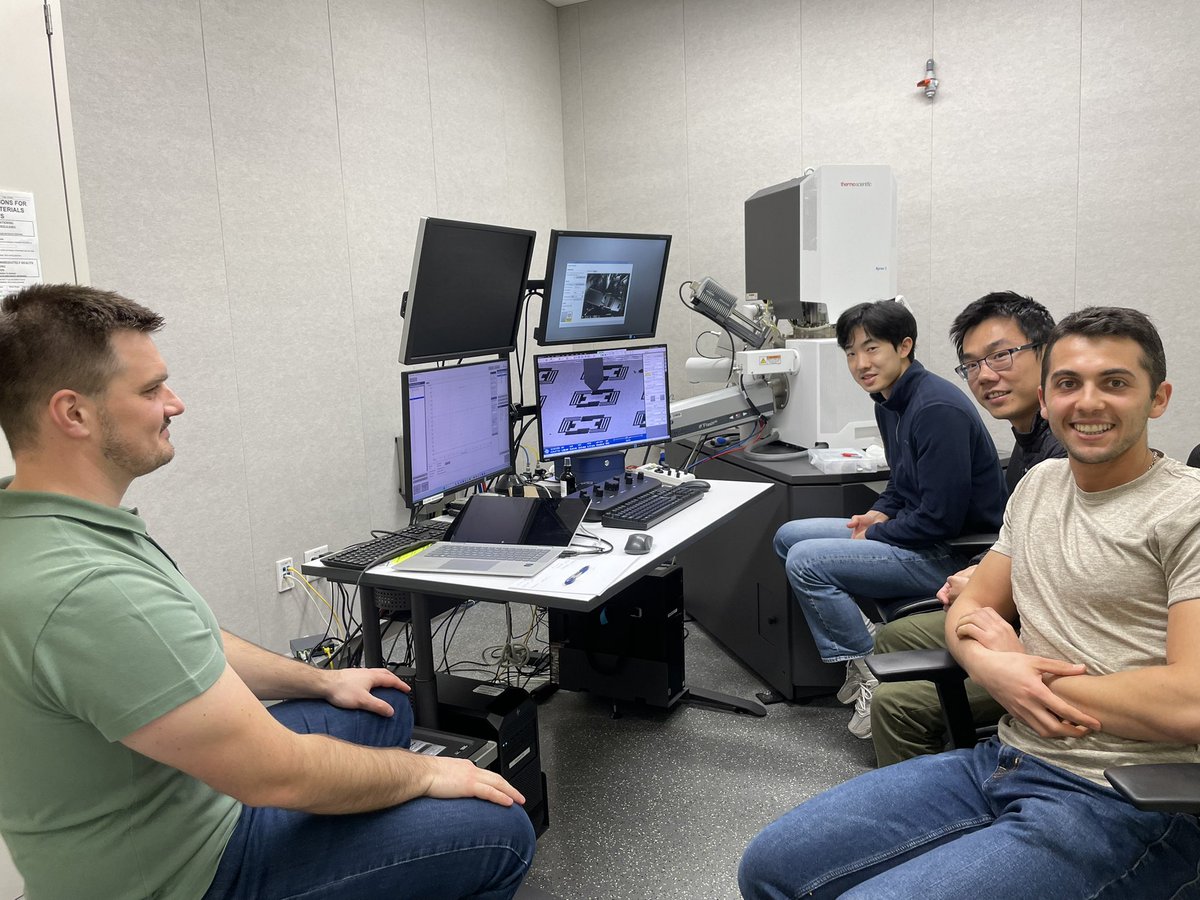 A ray of research sunshine: installing the new Femtotools in-situ SEM nanoindenter, with support from the Stanford-SLAC Battery Center.