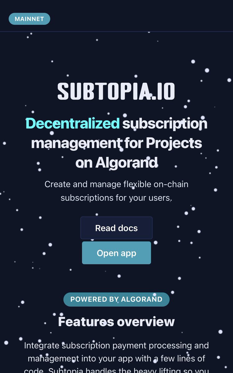 AlgoFamily's tweet image. 🌐 @subtopia_algo on Algorand! $ALGO

Decentralized subscription management for your #Algorand websites, dapps, ticketed events and more. Save precious time &amp;amp; money on development, focus on your product!

💡Getting started is easy! 
Website: subtopia.io
Documentation:…