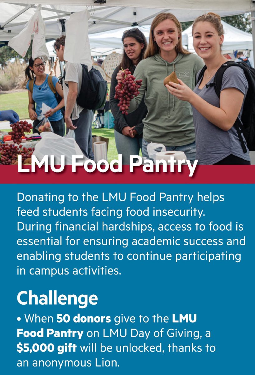 LMU Student Affairs needs YOU! It's Day of Giving, and every dollar donated goes directly to support LMU students and their student experience. Only 296 more donations of at least $5 will unlock a $10,000 match for the Be a Lion fund.

Click the link in bio to give today!