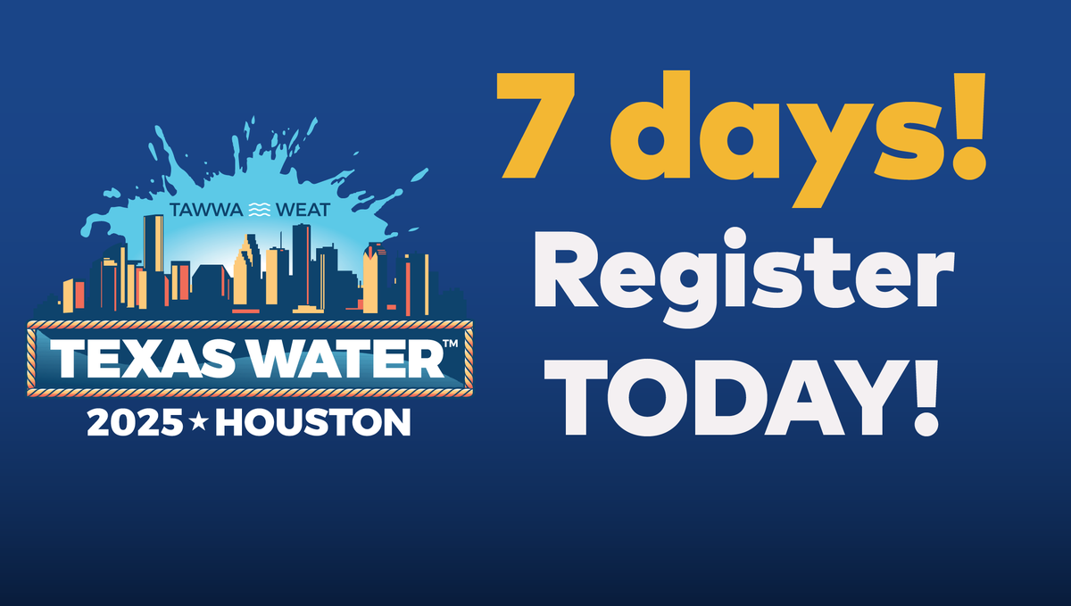 Only 7 days left until Texas Water! Don’t miss your chance to be part of the largest regional water conference in the U.S.– connect with industry leaders, explore cutting-edge technology, and gain valuable insights to advance your career.

Register now! 👉 txwater.org
