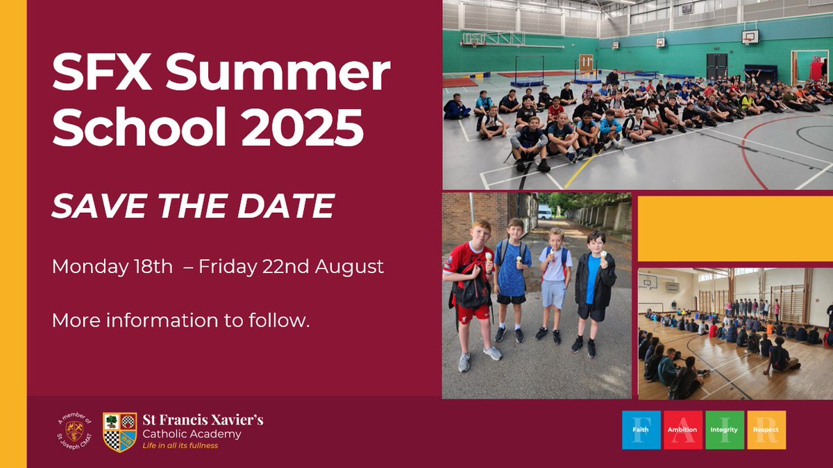 Class of 2030, SAVE THE DATE!

SFX Summer School Monday 18th - Friday 22nd August.
More information to follow in the coming weeks.

#WeAreXaverians
