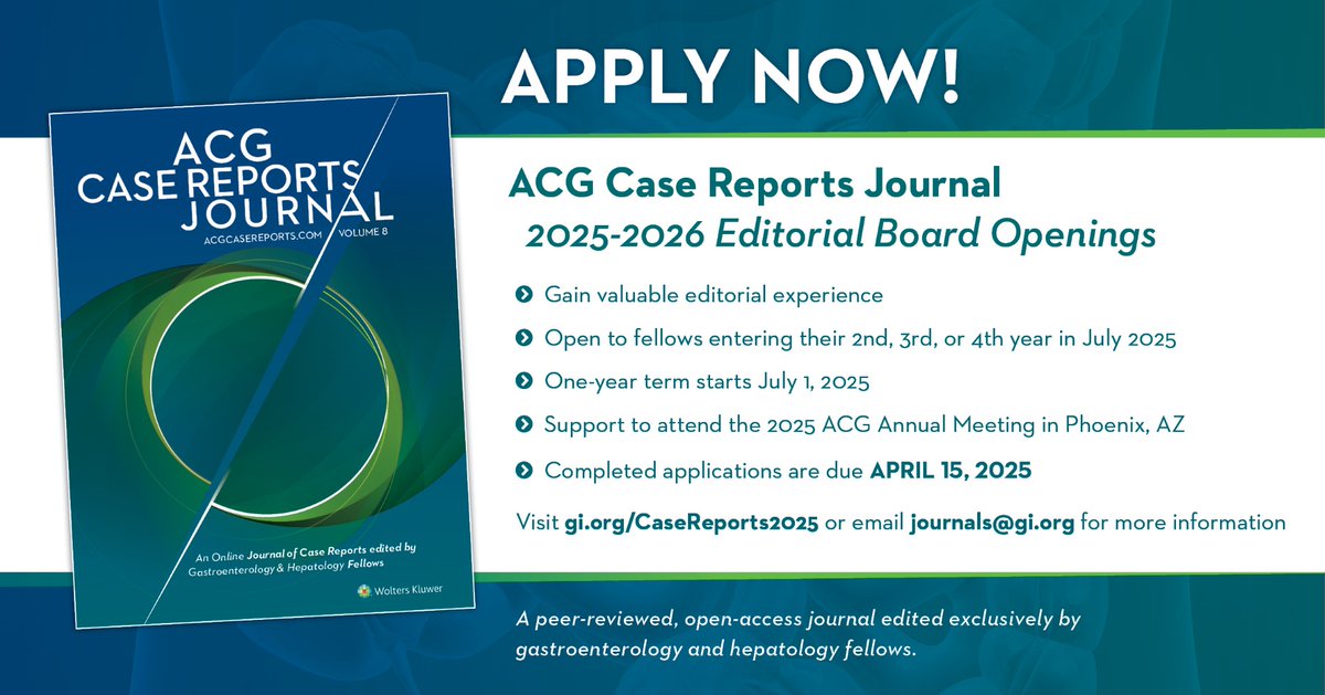 Nadeem Yousaf (@nadeemyousafmd) on Twitter photo 🗣️Highly encourage #GIFellows to apply <a href="/ACGCRJ/">ACGCRJ</a> Editorial Board!
It’s a fantastic opportunity to gain editorial experience.
My journey as an Editor🙏<a href="/AmCollegeGastro/">ACG</a> has been invaluable—don’t miss out🎯
👉bit.ly/3FwGpEY
<a href="/PrateekHarne1/">Prateek Harne MBBS, MD</a> #GITwitter #MedTwitter <a href="/AmJGastro/">AJG - The American Journal of Gastroenterology</a> 🗣️Highly encourage #GIFellows to apply <a href="/ACGCRJ/">ACGCRJ</a> Editorial Board!
It’s a fantastic opportunity to gain editorial experience.
My journey as an Editor🙏<a href="/AmCollegeGastro/">ACG</a> has been invaluable—don’t miss out🎯
👉bit.ly/3FwGpEY
<a href="/PrateekHarne1/">Prateek Harne MBBS, MD</a> #GITwitter #MedTwitter <a href="/AmJGastro/">AJG - The American Journal of Gastroenterology</a>
