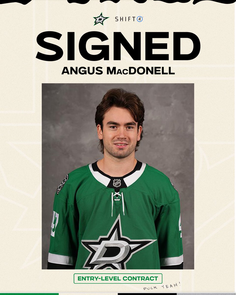 ✍️ WE'VE GOT A GOOSE 🪿

We have signed Angus MacDonell to a three-year, entry-level contract.  

Welcome to #TexasHockey, Angus! 🤠

<a href="/Shift4/">Shift4</a> | #TexasHockey