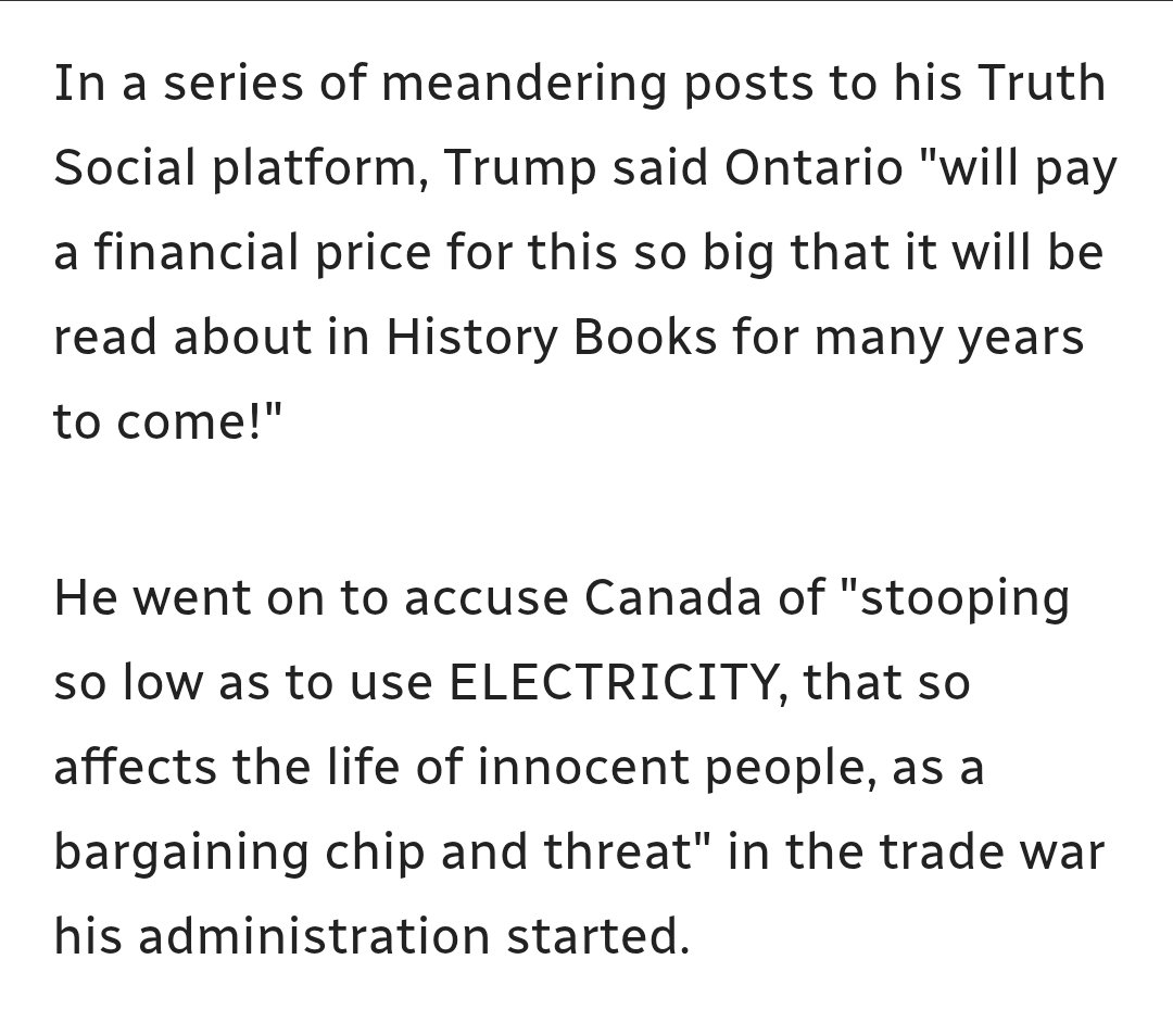 quietdog's tweet photo. Trump's mad about Ontario threatening to cut off the electricity, but it's okay when Israel actually does it.

https://t.co/xxgNuqaXy4
#Gaza https://t.co/HotBsG5OS0