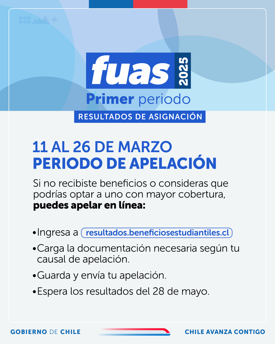 Si postulaste entre oct-nov 2024, revisa los beneficios estudiantiles que se te asignaron para 2025. #FUASSi cumples con los requisitos, hasta el 26/marzo podrás apelar a tus resultados de asignación cargando la documentación necesaria bajo alguna de las causales establecidas ✅