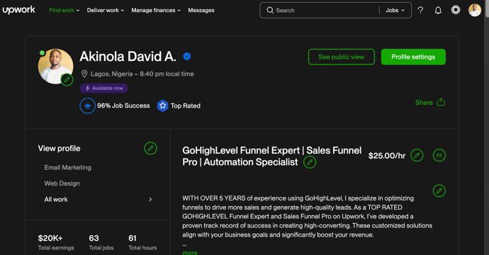 davidthefunnel's tweet image. I embarked on my freelancing journey on @Upwork over a year ago, and I’m beyond excited to celebrate a major milestone, surpassing $20,000 earned on the platform. But that’s not all, between Upwork project offers and direct contracts, I’ve successfully withdrawn over $45,000,…