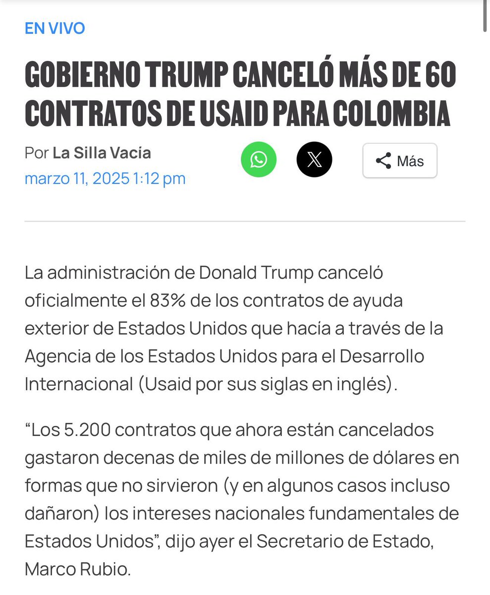 VickyDavilaH's tweet photo. Qué bien. Tiene toda la razón Trump. Los contribuyentes americanos no tienen porque estar financiando proyectos de la izquierda dañina y destructiva en Colombia. https://t.co/uaJppdmrbo