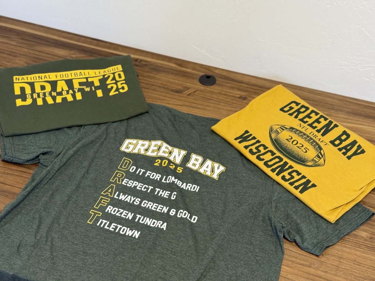 FCEmbroidery's tweet photo. History is being made in Titletown, and we’ve got the exclusive Draft-inspired designs to match! Whether you're heading to the event or watching from home, rep your team &amp; the Midwest in style. 

📍 Limited-time drop— https://t.co/eUKTnoECqu

#NFLDraft #GreenBay2025 #Titletown https://t.co/ZaSmXCDcnt