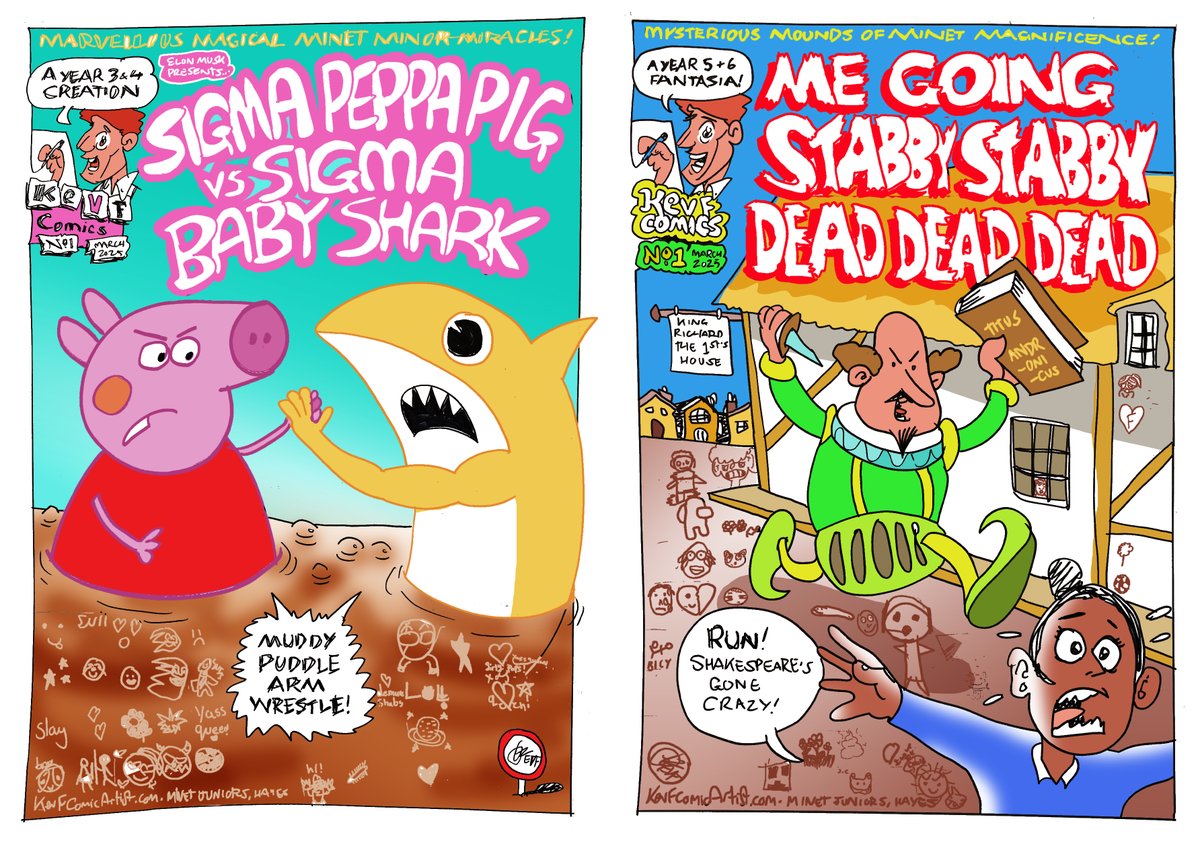 KevFComicArtist's tweet image. Sigma Peppa Pig vs Sigma Baby Shark + Me Going Stabby Stabby Dead Dead Dead #WorldBookDay #WorldBookWeek comics made with pupils at @MinetJuniorSch in Hayes