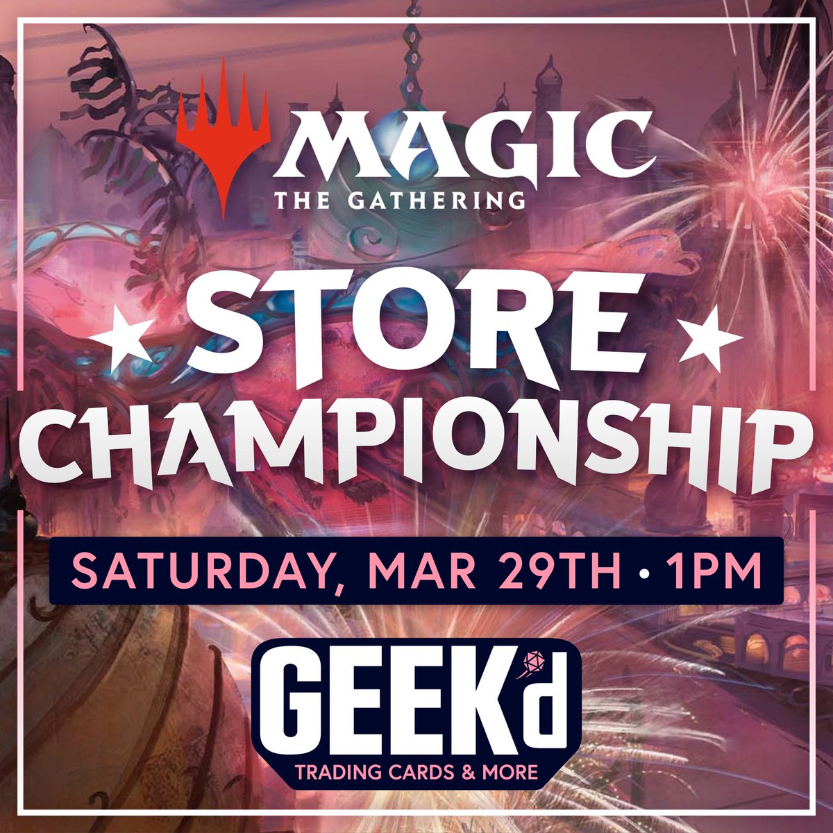 Compete for glory at the Magic: The Gathering Store Championship at GEEK’d! Join us on March 29 at 1 PM for a high-stakes showdown—$20 entry gets you in. Use code 3G8Q2VD on the Wizards Companion App to sign up and prove your skill!