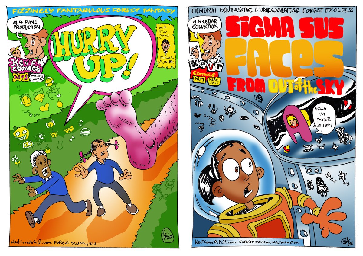 KevFComicArtist's tweet image. Hurry Up! + Sigma Sus Faces From Out Of The Sky #WorldBookDay #WorldBookWeek comics made with pupils at @TheForestSchool in Walthamstow