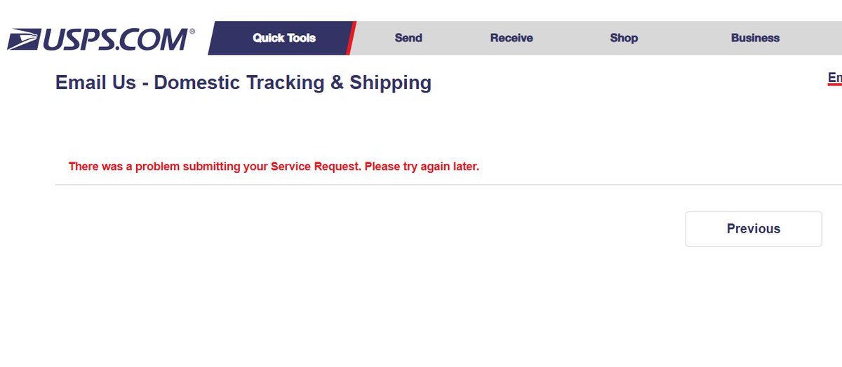 IDMdean's tweet photo. @USPS @USPSHelp  Second time I didn't my item. This time it's "pending acceptance"...since March 5!  Then when I went to your website to submit a customer service request I get the second screen capture to "try again later".  What is going on there at USPS??? https://t.co/8hJivLoQ1X