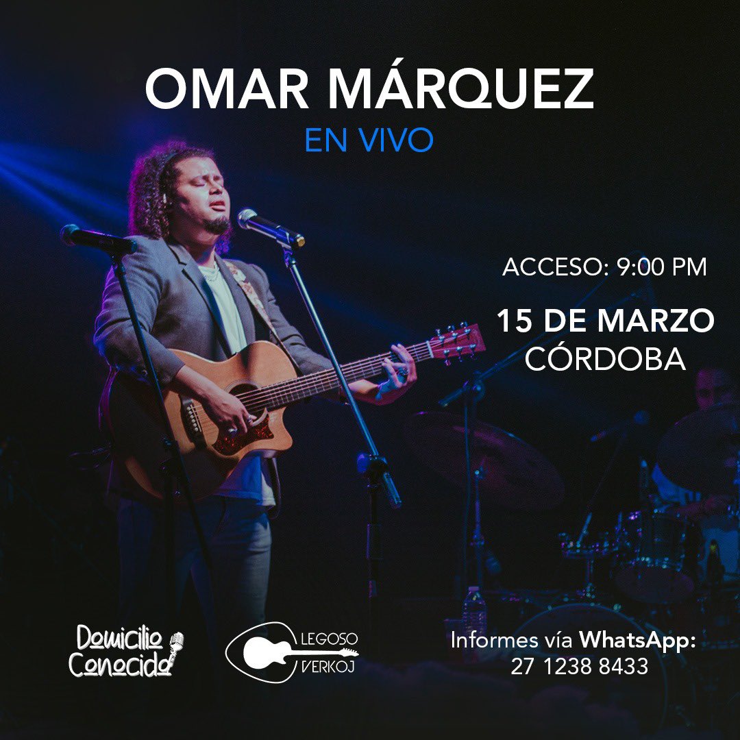Próximo 15 de marzo <a href="/OmarquezMusic/">Omar Márquez</a> en #concierto 
No se lo pueden perder!
Boletos Disponibles!
Informes: 📱 wa.me/522712388433
#CórdobaVeracruz #DomicilioConocido