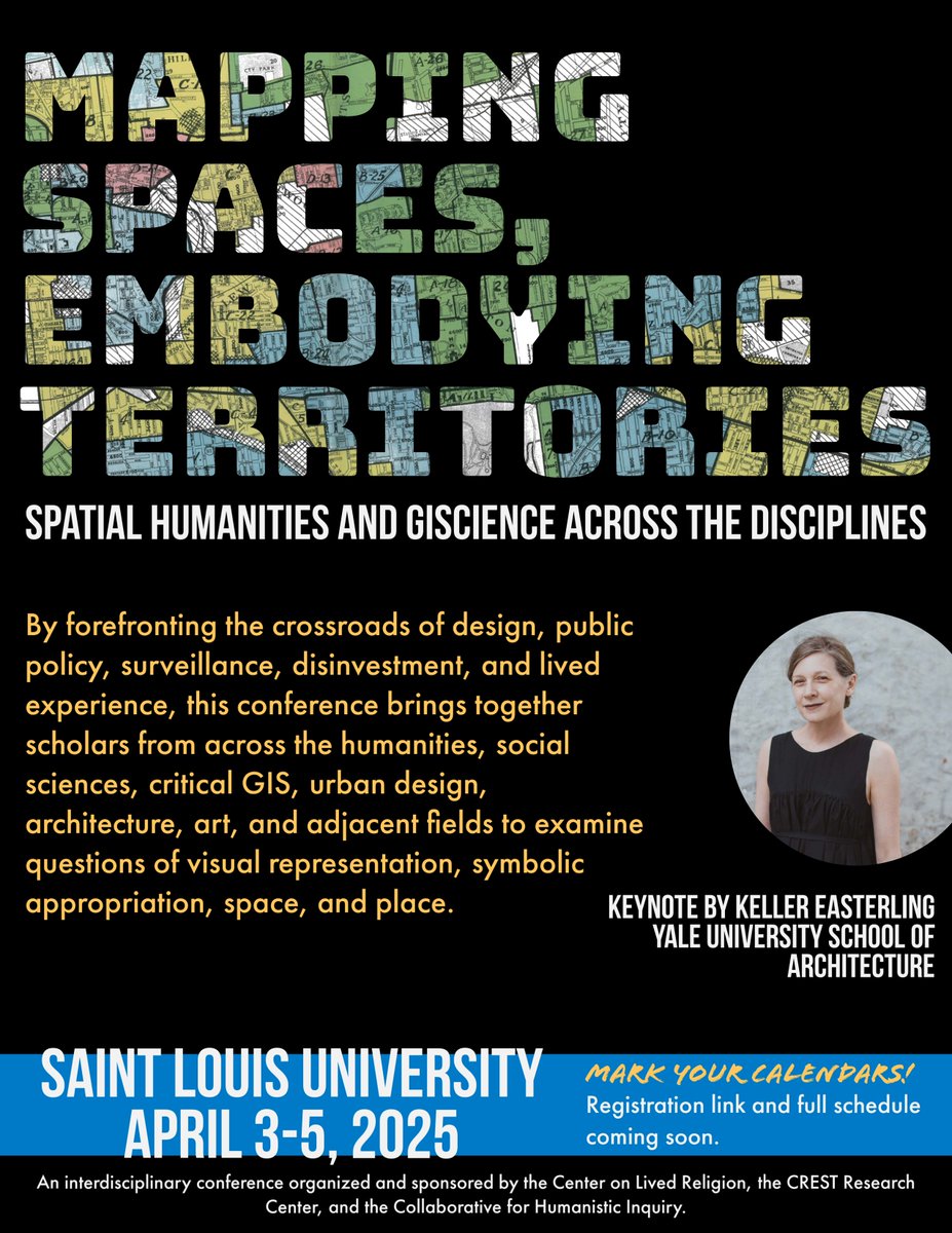 We are excited to host an interdisciplinary conference, Mapping Spaces, Embodying Territories, in partnership with the CREST Research Center April 3-4, 2025, at Saint Louis University. See flyer or visit our website for more information and to register!

loom.ly/OmpbT9k