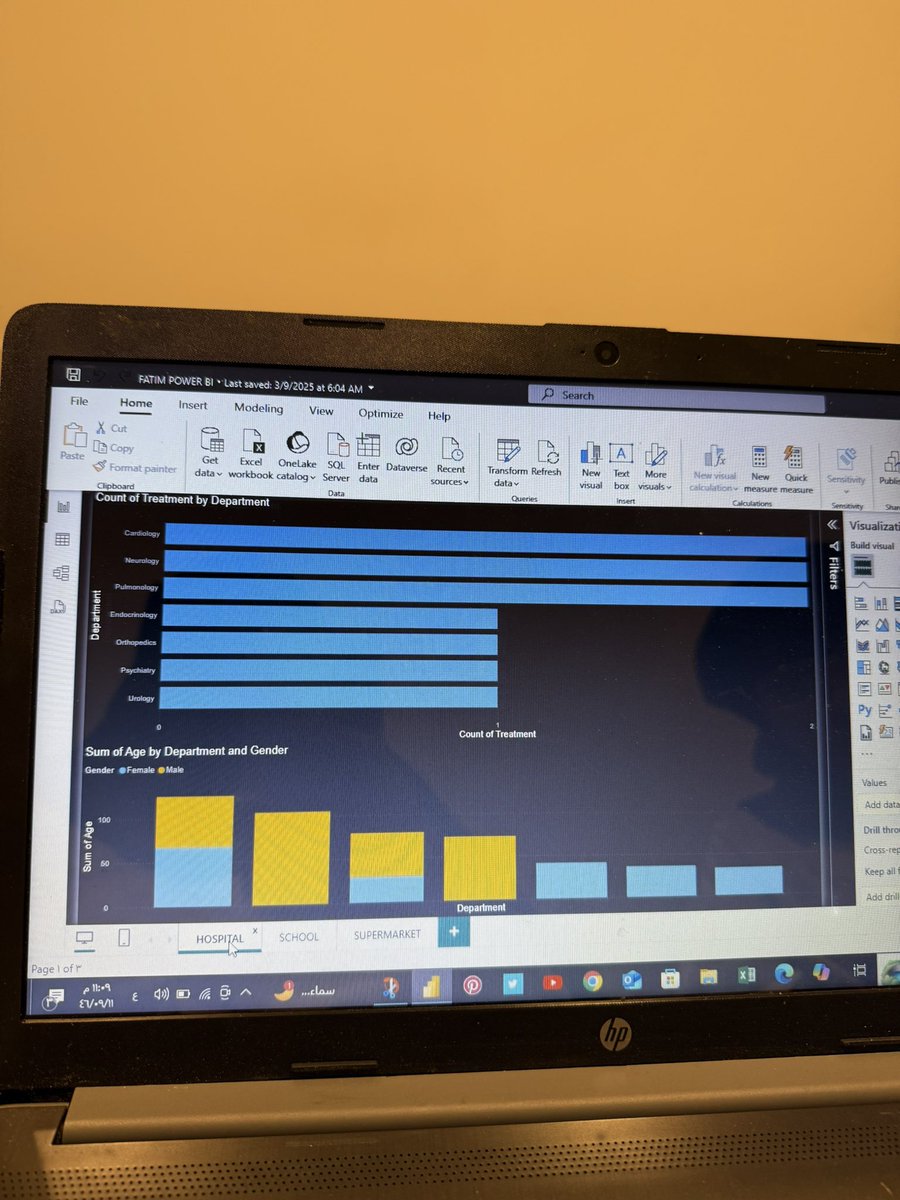 Tima_2030's tweet image. أنشأت Data وهمية لعمل داش بورد لتحليل احصائيات لغرض التدريب 
السوبرماركت: يعرض إجمالي المبيعات حسب الفئات ونوع العميل.
المدرسة: تعرض توزيع الدرجات حسب المواد الدراسية.
المستشفى: توضح توزيع المرضى حسب الأقسام والجنس
#GDG_Data_Analysis
#عزام_تحتزم_فيه 
#قوقل_تحليل_البيانات