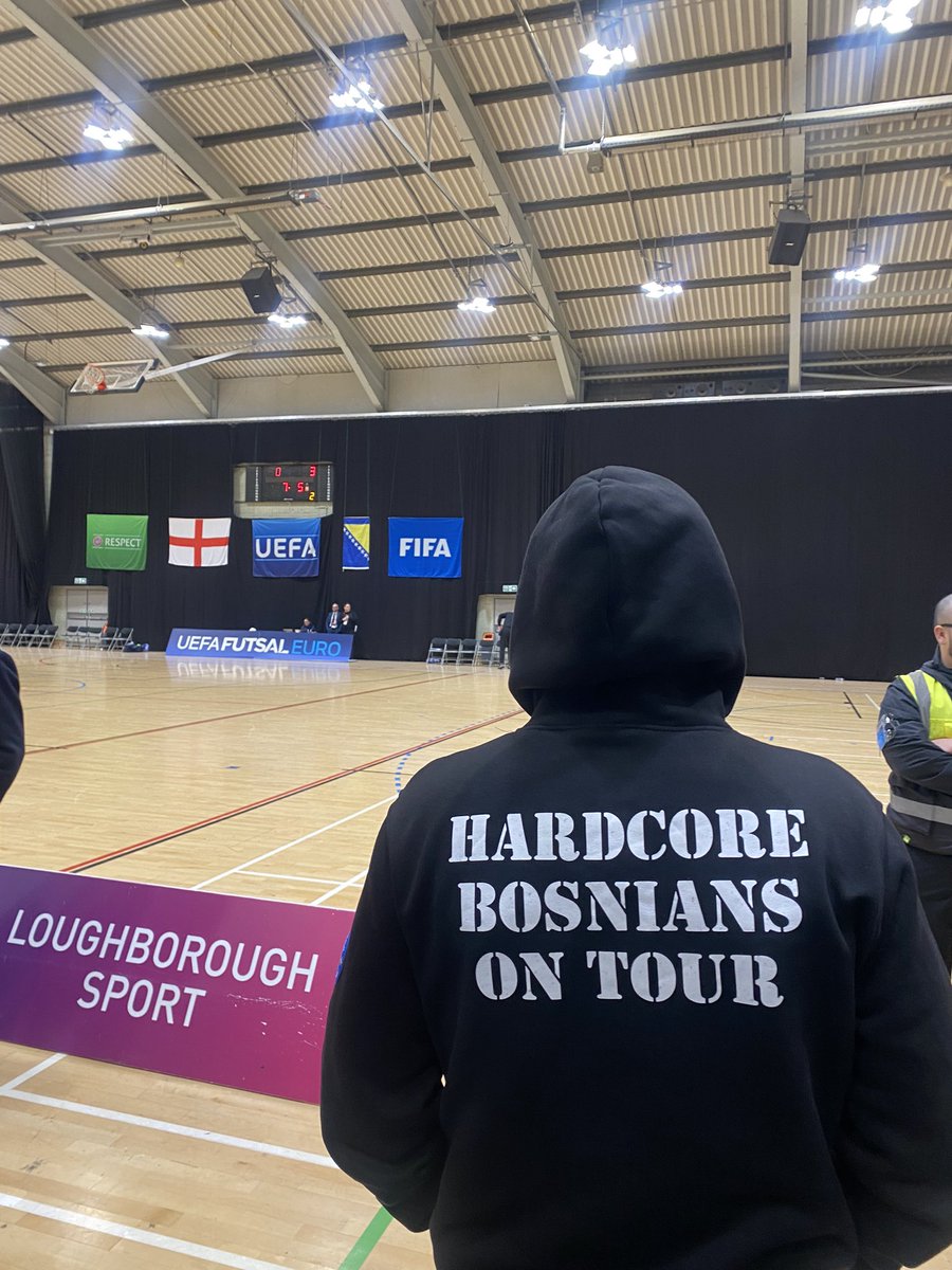 zuleikhachikh's tweet image. Bosnia and Herzegovina 3-0 up at the break. Met the BH Fanaticos (Hardcore Bosnians on Tour). Incredible futsal and support on display 🔥