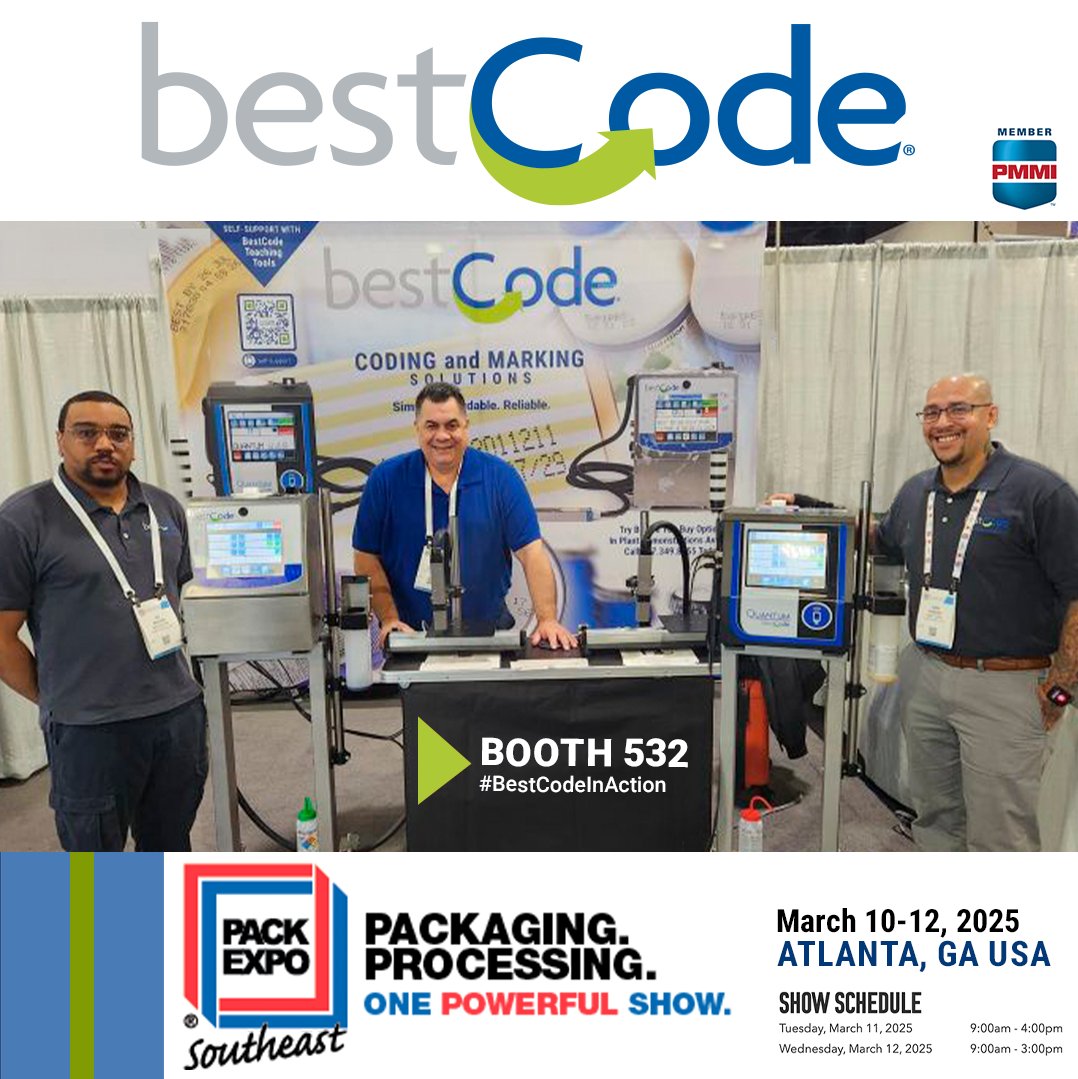 bestcodecoding's tweet image. Day 2 @packexposhow Southeast in #Atlanta is in full swing! Meet with the #BestCode team. Join the conversation with our experts Sam Rankins, Ray Garcia, D'Orlando Bolden. #CodingAndMarking #Printing #BestCodeInAction #wireandcable #foodandbeverage #maintenancemanager @PMMIorg