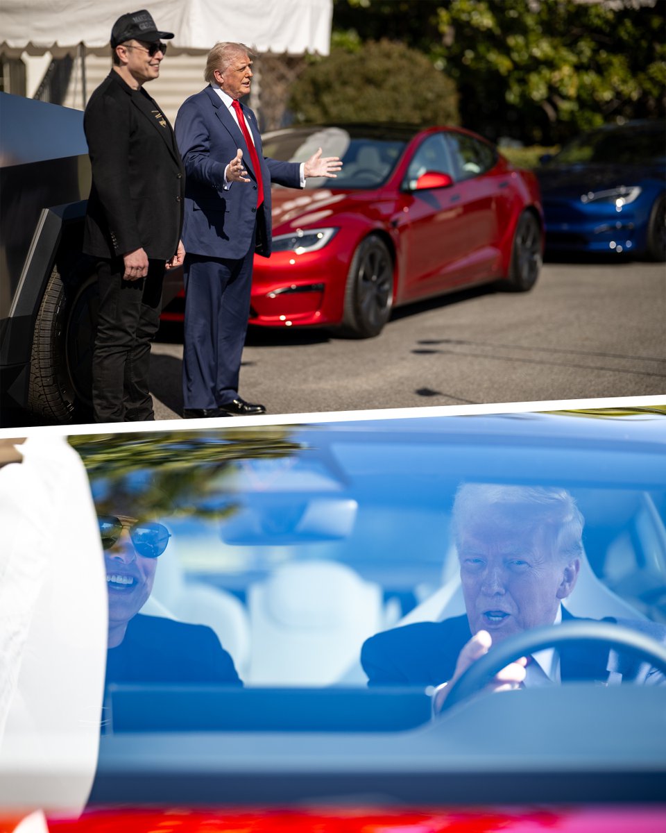 WhiteHouse's tweet image. Get in, patriots—we have a country to save.🇺🇸
@ElonMusk helps President Trump pick his new @Tesla!