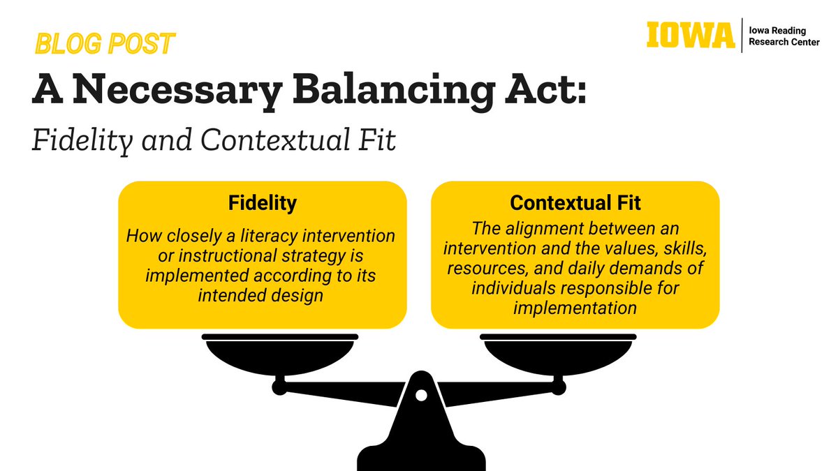 Considering both fidelity and contextual fit is important when implementing evidence-based instruction. Read our new post to learn strategies to improve intervention feasibility without sacrificing intervention fidelity: irrc.education.uiowa.edu/blog/2025/03/n…