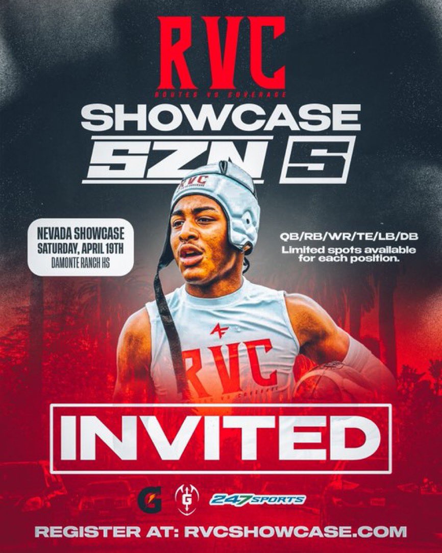 Grateful to receive an invite to the RVC Showcase SZN 5 in Nevada. Thank you <a href="/RVCshowcase/">THE RVC SHOWCASE</a> for the opportunity! 

<a href="/BrandonHuffman/">Brandon Huffman</a> <a href="/GregBiggins/">Greg Biggins</a> <a href="/247Sports/">247Sports</a>
