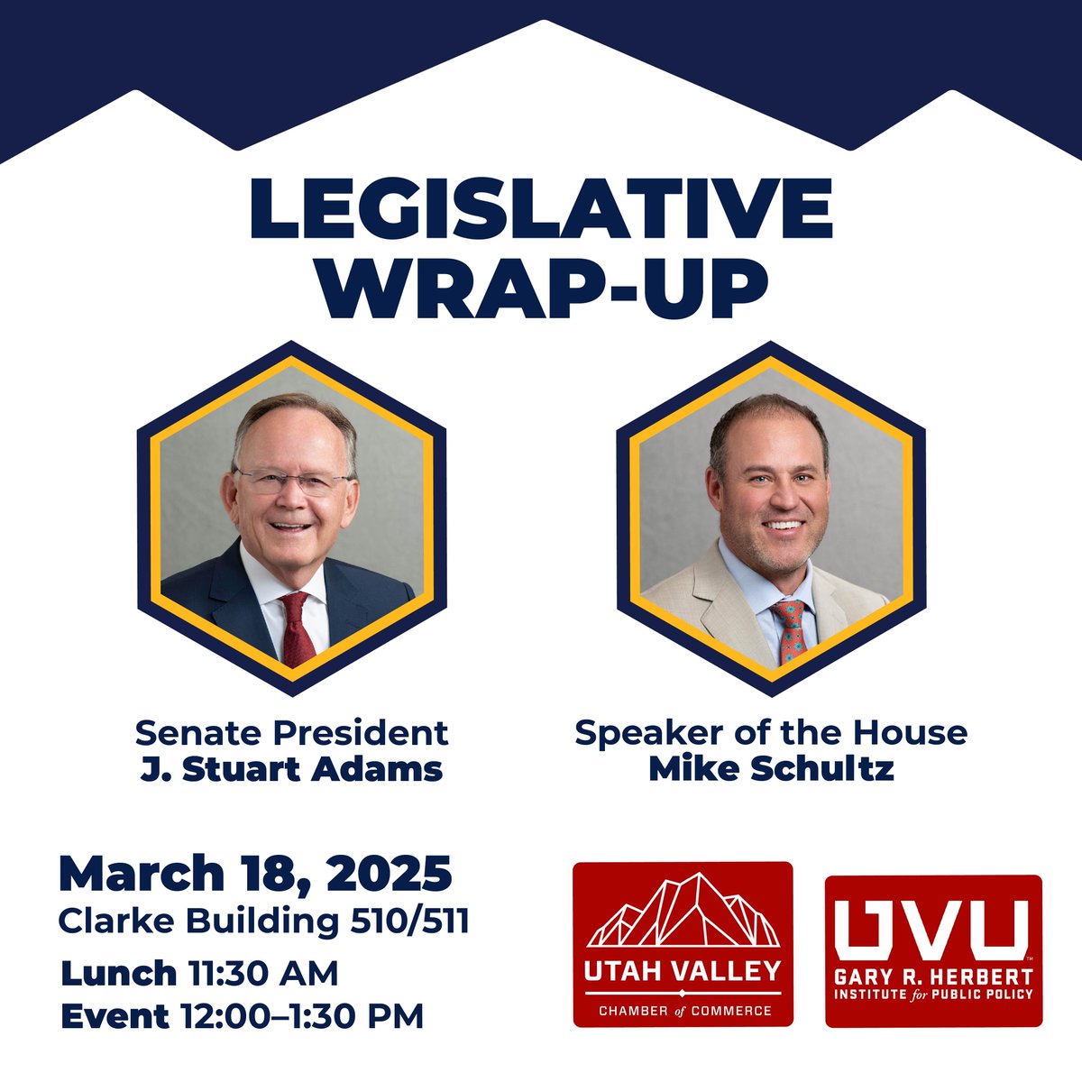 We can't wait for you to join us as we break down the key takeaways from this year's legislative session with Utah House Speaker Schultz and Senate President Adams! Save your spot before it's too late! Registration is free at the link in our bio. 

#utpol #utleg #UVU