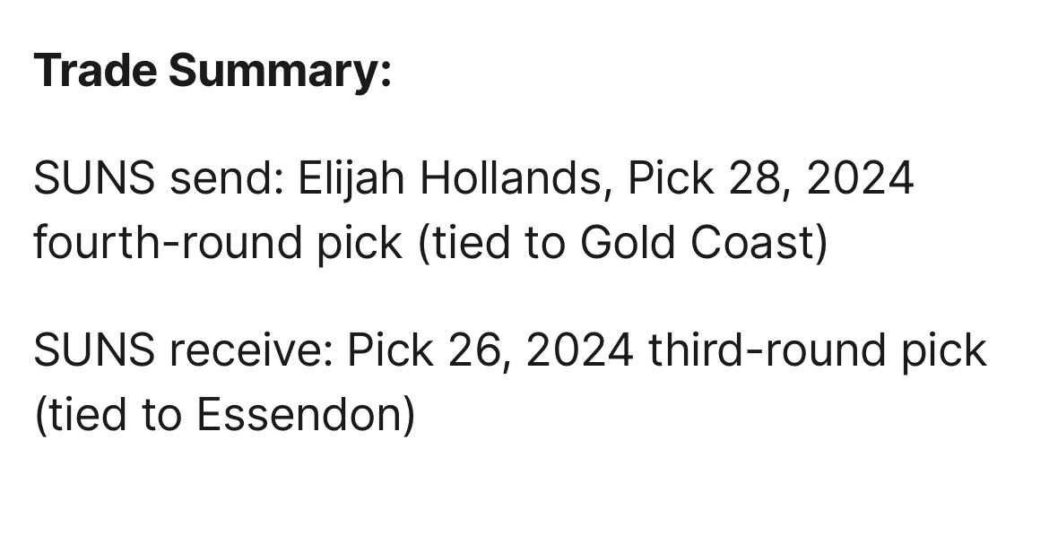 JasonReid82's tweet photo. @cleary_mitch @7NewsMelbourne @7AFL Seems like the Suns thought something was going to happen again and were happy to give him away last trade period https://t.co/Gzbp5vbppy