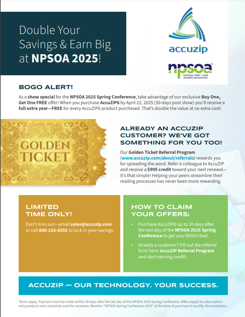 Check out the Show Specials AccuZIP is offering at the upcoming NPSOA Spring Conference! ow.ly/9fno50Vg3ns