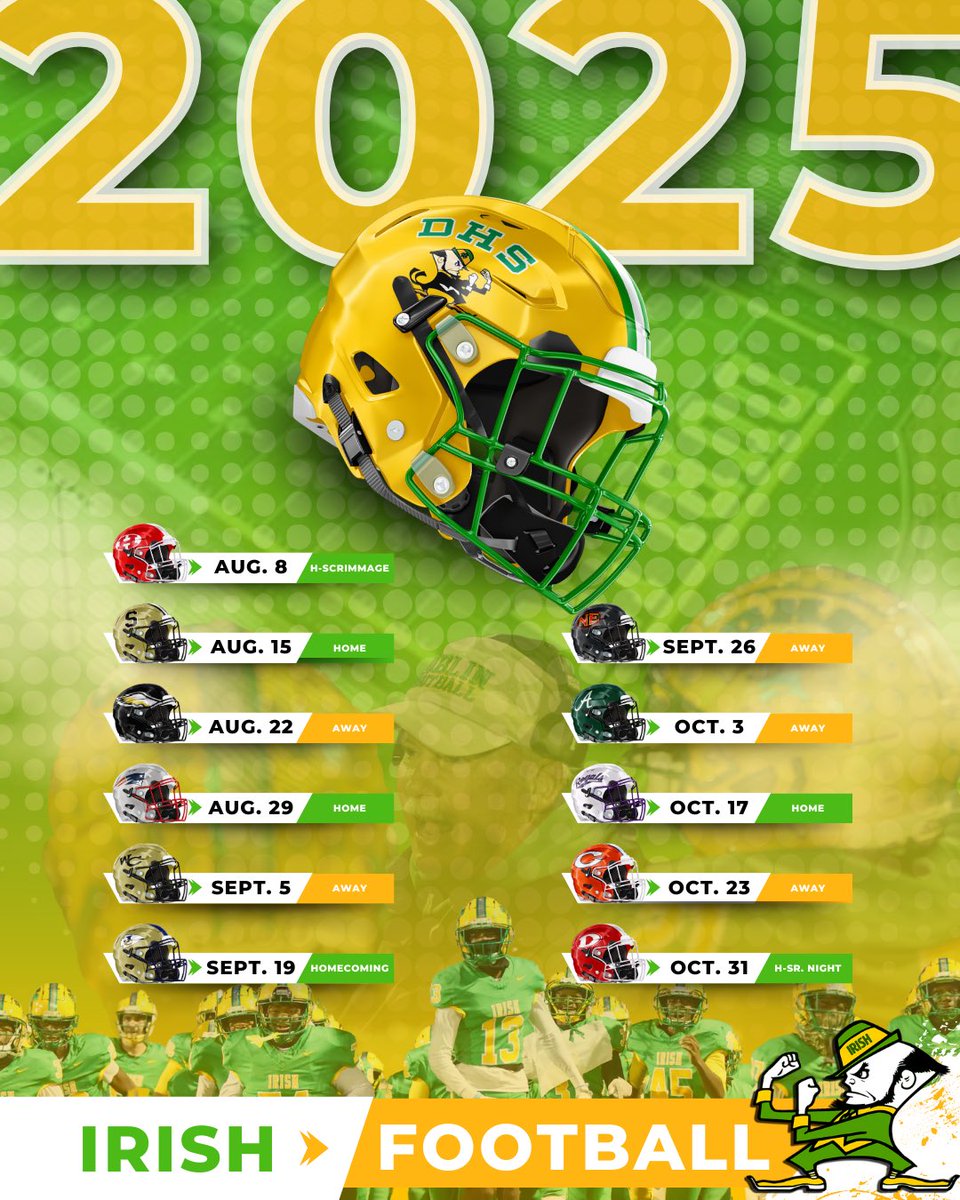 Dublin City Schools (@dcsirish) on Twitter photo 🏈 📅 Schedule Drop 📅 🏈
Next year is only 54 days away.
Next man up.
Let’s Go!
🏈 Spring starts May 5.
🏈 Spring Game: May 📅 vs. Jeff Davis 🐝
#GoIrish #Tradition ☘️🏈
<a href="/OfficialGHSA/">GHSA</a> <a href="/DublinIrishFB/">Dublin HS Football</a> <a href="/GPBsports/">GPB Sports</a> <a href="/SEWingTClinic/">Roger Holmes</a> 🏈 📅 Schedule Drop 📅 🏈
Next year is only 54 days away.
Next man up.
Let’s Go!
🏈 Spring starts May 5.
🏈 Spring Game: May 📅 vs. Jeff Davis 🐝
#GoIrish #Tradition ☘️🏈
<a href="/OfficialGHSA/">GHSA</a> <a href="/DublinIrishFB/">Dublin HS Football</a> <a href="/GPBsports/">GPB Sports</a> <a href="/SEWingTClinic/">Roger Holmes</a>