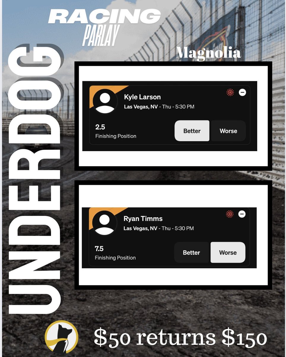 Vegas!! Let’s start off nice with the first High Limit show of the year
9-5 (+15.1 units)

Here’s my favorite bet for 3/13
 ❤️ if you’re tailing

Get in now with the link below before the odds change. 🏁
#underdog #worldofoutlaws #highlimitracing #usacracing
21+. Gamble