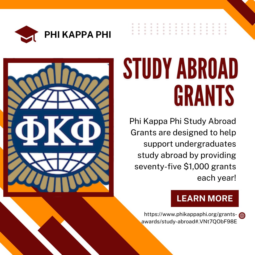 WinthropONCA's tweet photo. Phi Kappa Phi Study Abroad Grants are designed to help support undergraduates study abroad by providing seventy-five $1,000 grants each year! Learn more and apply at: https://t.co/GaGg5p5ESw #studyabroad #scholarship #phikappaphihonorsociety https://t.co/kus5pP0PcZ