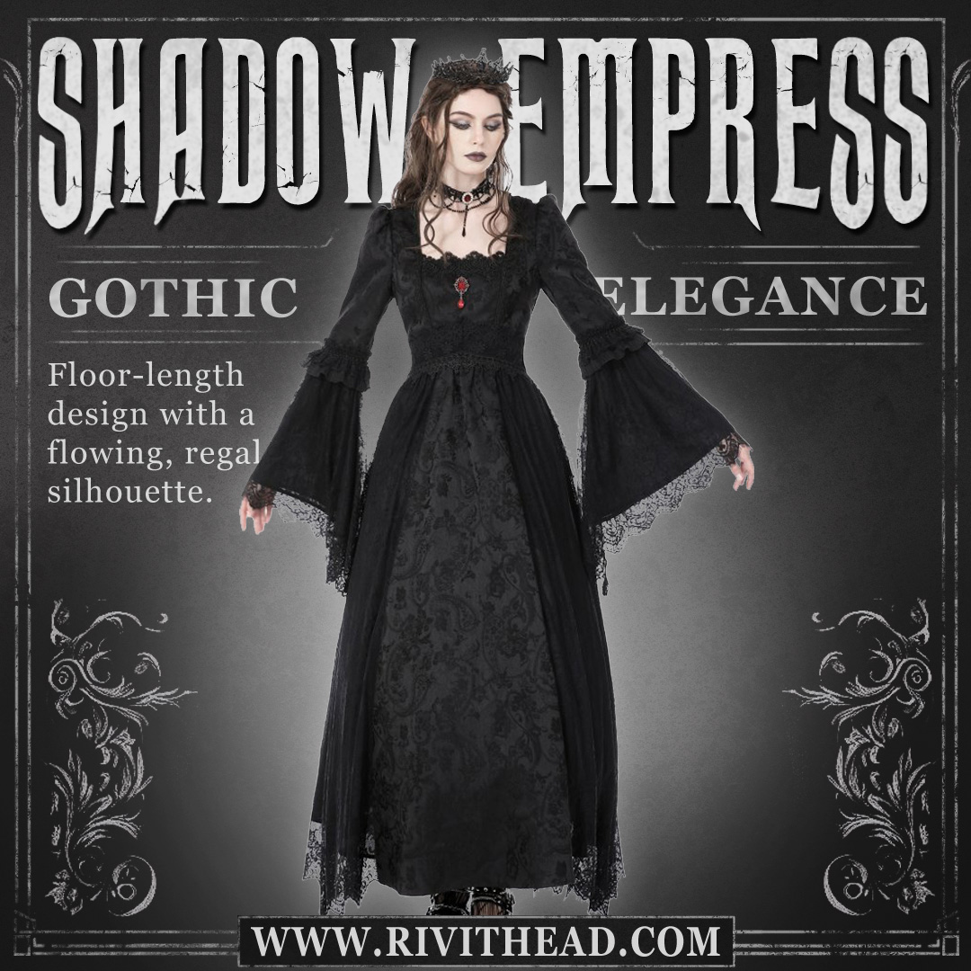 Rivithead's tweet photo. Step into a world of moonlit corridors and whispered legends. The Shadow Empress Dress drapes you in intricate lace, flowing bell sleeves, and a silhouette fit for royalty.

https://t.co/afG9rEqOA6

#Rivithead #gothic #goth #gothicdress https://t.co/LVEOxntOwe
