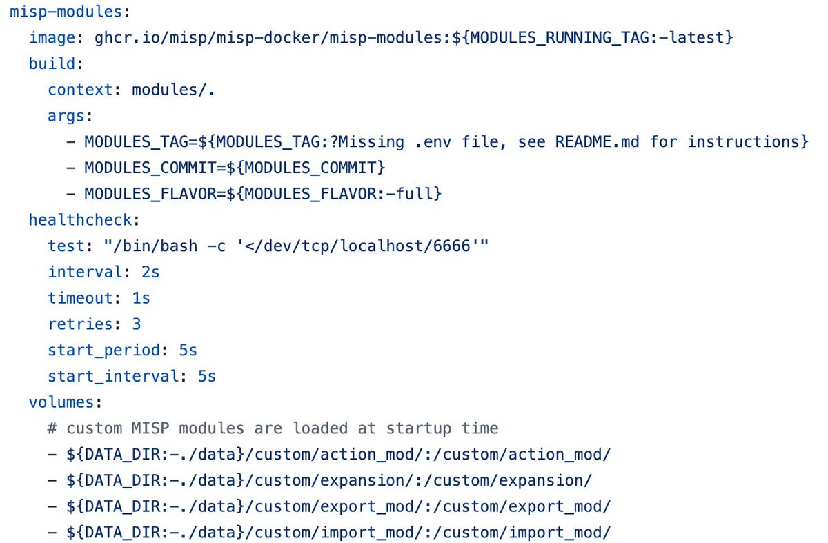 Did you know that since v3.0.0 of misp-modules and v3.0.1 of misp-docker/misp-modules it is possible to load custom misp-modules without building your own image? Just drop them in the corresponding /custom/ directory. 

github.com/MISP/misp-dock…
github.com/MISP/misp-dock…