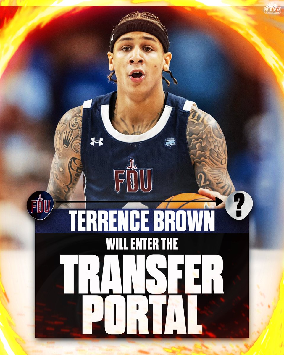 FDU's Terrence Brown intends to enter the portal and transfer, source told <a href="/TheFieldOf68/">The Field of 68</a> 

The sophomore guard averaged 20.6 points, 5.6 rebounds and 3.2 assists this season