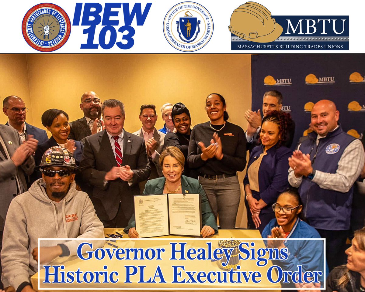 Lou Antonellis (@lantonellis103) on Twitter photo Governor Maura Healey <a href="/MassGovernor/">Governor Maura Healey</a> is a great friend to <a href="/IBEW103/">Local 103 IBEW</a> and the <a href="/Mass_BTU/">Massachusetts Building Trades Unions</a> trades. I’m so proud to have stood with her today as she signed a historic Executive Order on PLA’s to complement & give guidance on Public PLA legislation passed this past year!
🏗️ 🏢 🦺👷🏻♀️👷🏼👷🏾♂️ Governor Maura Healey <a href="/MassGovernor/">Governor Maura Healey</a> is a great friend to <a href="/IBEW103/">Local 103 IBEW</a> and the <a href="/Mass_BTU/">Massachusetts Building Trades Unions</a> trades. I’m so proud to have stood with her today as she signed a historic Executive Order on PLA’s to complement & give guidance on Public PLA legislation passed this past year!
🏗️ 🏢 🦺👷🏻♀️👷🏼👷🏾♂️