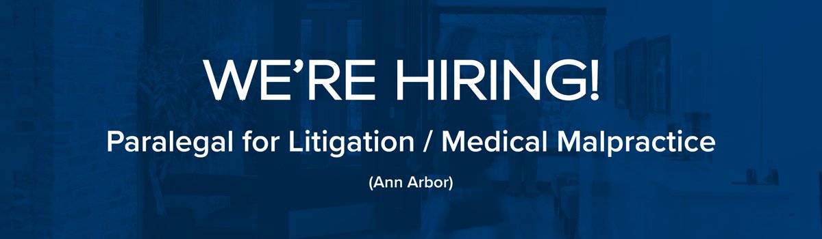 smithhaughey's tweet photo. Come join our dynamic team! We are seeking a paralegal in our Ann Arbor office to support our litigation and medical malpractice defense team. 
Details here: https://t.co/pfstXRyBvO

#annarbor #paralegaljob https://t.co/tu1QKYe3tv