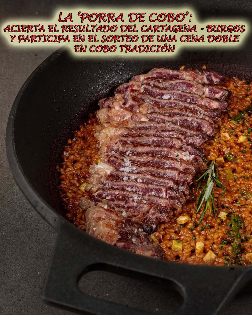 LA PORRA DE COBO

¿Quieres ganar una cena doble en Cobo Tradición?... Sólo tienes que acertar el resultado del <a href="/FCCartagena_efs/">FC Cartagena</a> 🆚 <a href="/Burgos_CF/">Burgos Club de Fútbol</a> para entrar en el sorteo.
 
Participar es muy fácil:
 
1⃣ Sigue a @RMarcaBurgos y a <a href="/coboestratos/">Cobo Estratos</a> en Twitter.

2⃣ Like y RT a esta