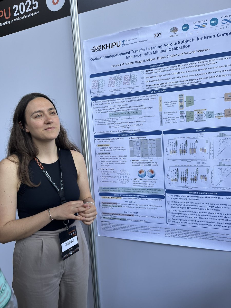I love working in between AI and neurotechnology #BCI. Today two of my students showed at #khipu2025 the use of #DDPM for inpaiting in EEG-spectrograms and optimal transport for few-shot learning in #DL MI-BCI.