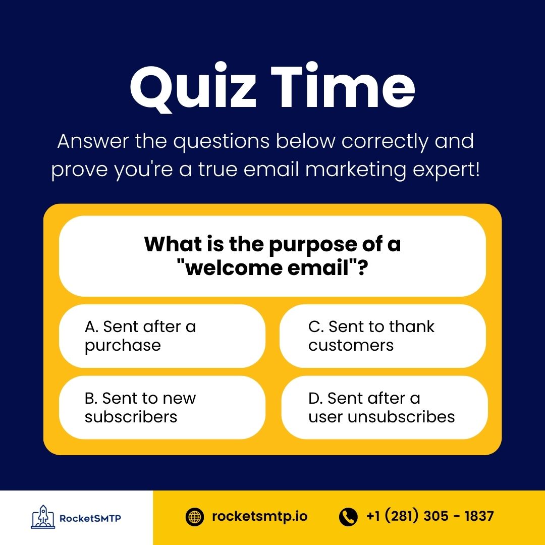 rocketsmtp's tweet photo. Think you're an email marketing expert? 📩 Answer the questions below and prove your skills! 💡

With RocketSMTP, ensure your emails land in the right inbox—because even experts need the right tools. 🚀

🌐 Visit https://t.co/ARC0nsLXEC

#RocketSMTP #EmailMarketing #QuizTime https://t.co/s1DDTcjY2W