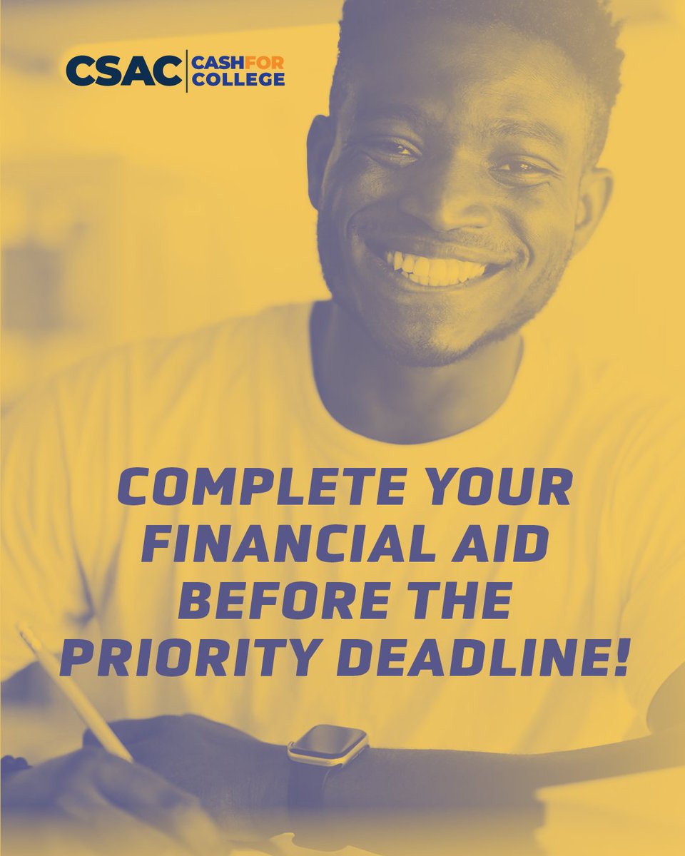 lacash4college's tweet photo. (1/2) Students still have time to qualify for priority financial aid! CA has extended the state aid deadline to April 2. Join a FREE, virtual L.A. Cash for College workshop and get the guidance you need to successfully complete your 2025-26 #FAFSA/#CADreamActApplication (CADAA). https://t.co/T1JBiygK6Q