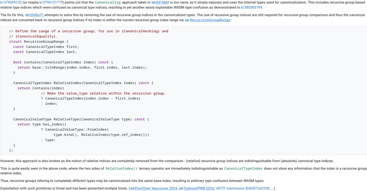 xvonfers's tweet photo. [$55000][380397544][wasm]Arbitrary WASM type confusion due to improper fix of b/379009132

PoC:
https://t.co/OnOVISvZaJ

Exploit  that pops calc(Windows x64, Canary 133.0.6853.0):
https://t.co/FsRDhgOpzm

@0x10n https://t.co/6us5rxfyTK
