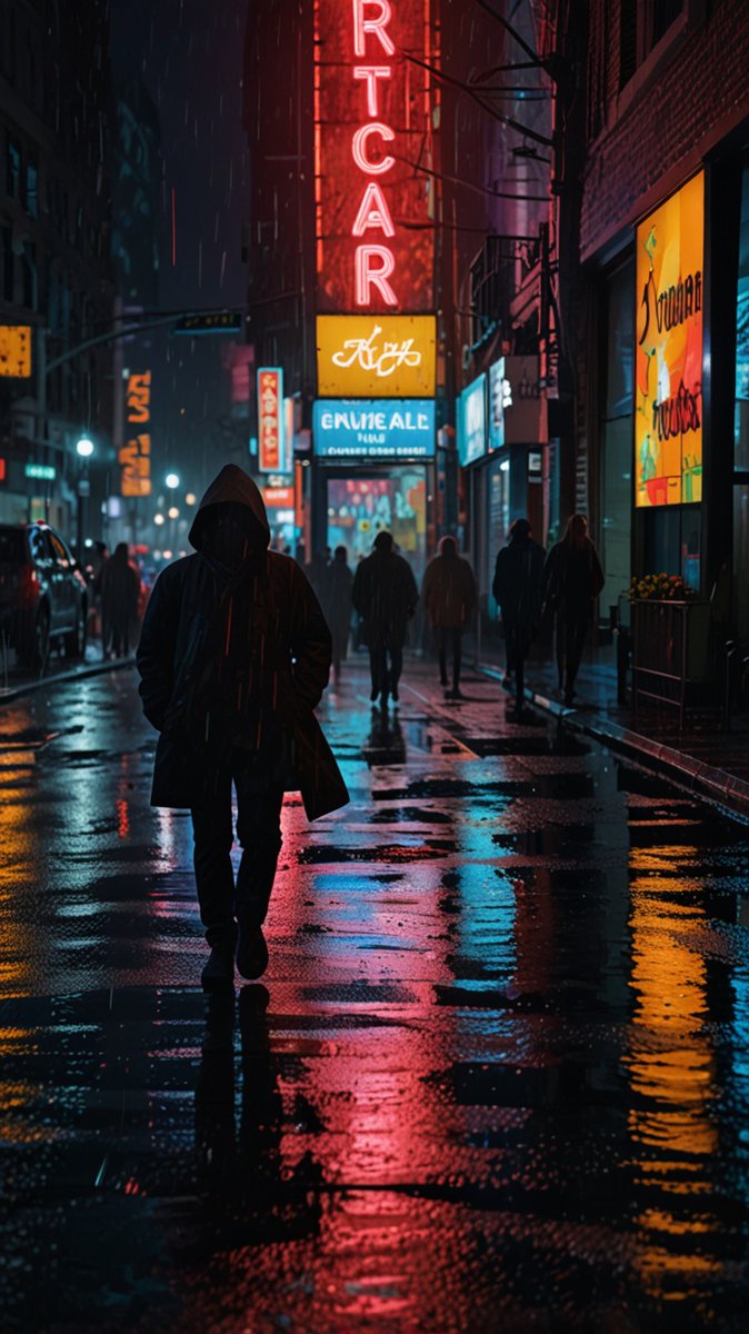 epictrivial's tweet image. Between rain and neon, fleeting moments illuminate the raw poetry of urban solitude. #CitySoul #NeonReflections #DeepUrban