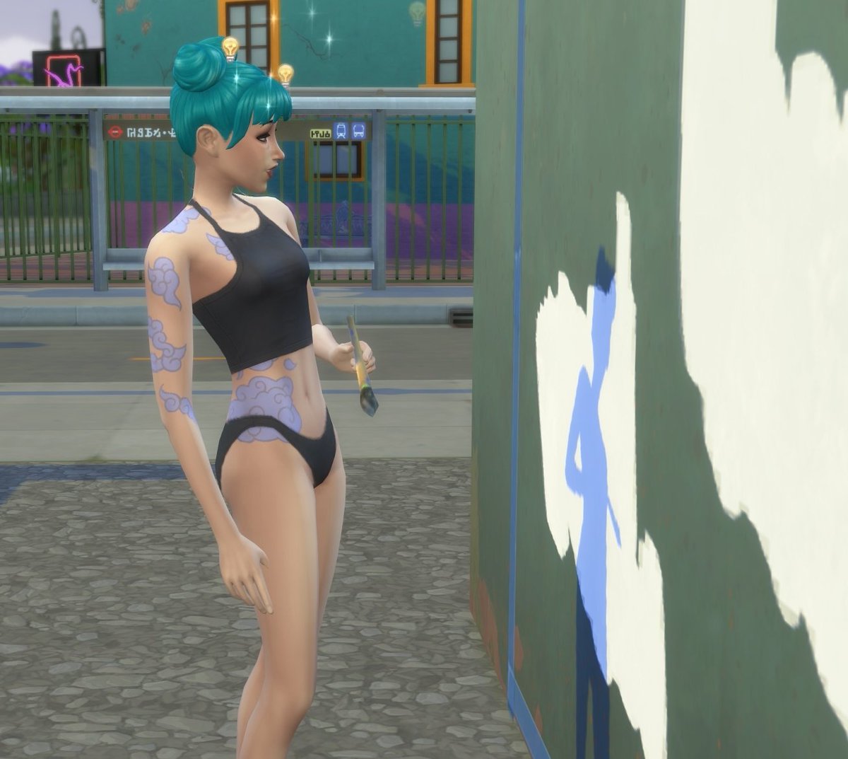 DassaDesign's tweet image. Tried Jinx's Tattoos today.. but I worry my reference wasn't entirely accurate.  Still uploading it anyway because of the effort and the fact it looks cute.

@thesims
#TheSims4 #BusinessesandHobbies #ShowUsYourSims #Tattoo #ShowUsYourTattoos #Arcane #LeagueOfLegendsFanArt #Jinx