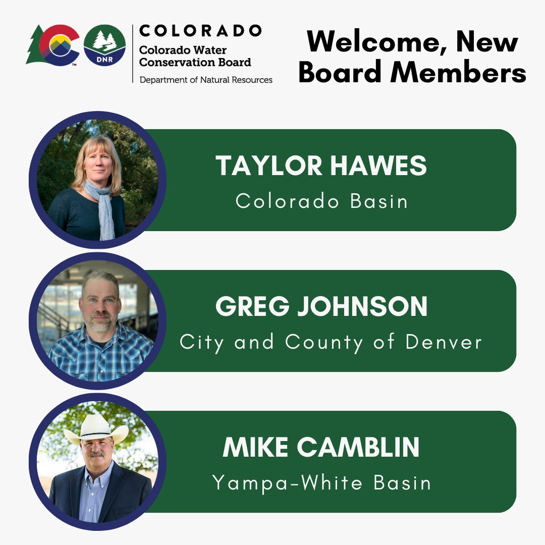 New CWCB Board Members Taylor Hawes, Greg Johnson &amp; Mike Camblin were confirmed by the Colorado State Senate this afternoon. A big thank you to the Senate Ag &amp; Natural Resources Committee for reviewing and recommending the nominations—and congrats to our new Board Members!
#coleg
