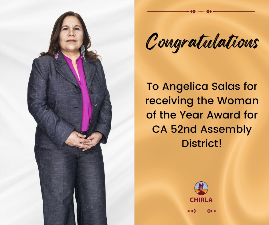 CHIRLA (@chirla) on Twitter photo Congratulations to CHIRLA's fearless leader, Angelica Salas, for being recognized as Woman of the Year for #AD52!🌟 Thank you, CA <a href="/AsmCaloza/">Jessica Caloza</a>, for this acknowledgment & standing with us as we inspire & empower immigrant communities across CA.✨ #ImmigrantRights #SomosCHIRLA Congratulations to CHIRLA's fearless leader, Angelica Salas, for being recognized as Woman of the Year for #AD52!🌟 Thank you, CA <a href="/AsmCaloza/">Jessica Caloza</a>, for this acknowledgment & standing with us as we inspire & empower immigrant communities across CA.✨ #ImmigrantRights #SomosCHIRLA