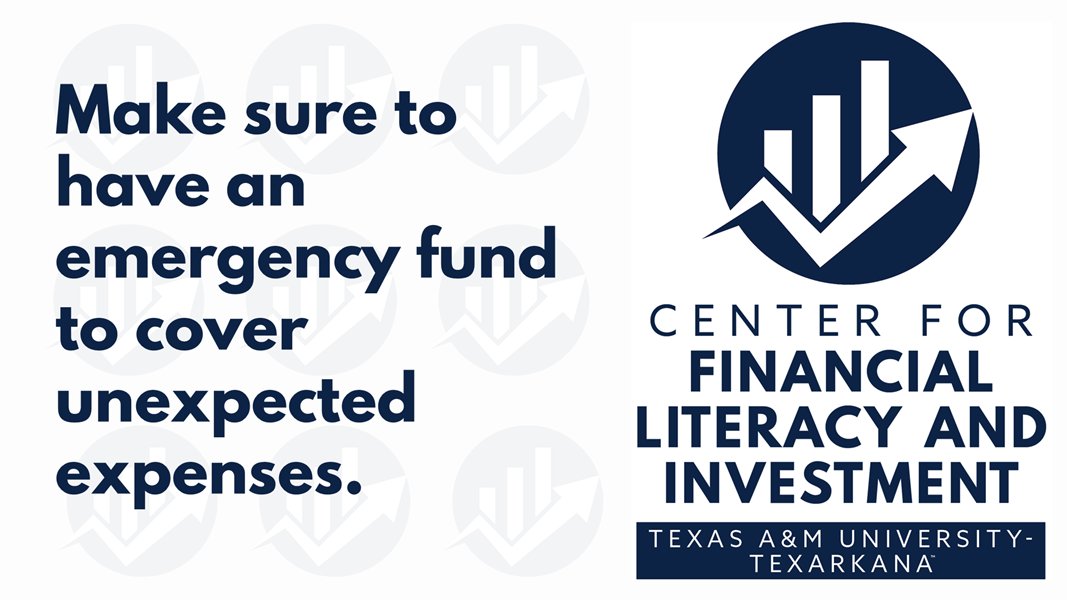 cflitamut's tweet photo. It's also important to be prepared for the unexpected. Make sure to have an emergency fund to cover unexpected expenses. #finance #emergency #moneymanagement #CFLI #TAMUT #goTxk https://t.co/DzU3ilIRNO