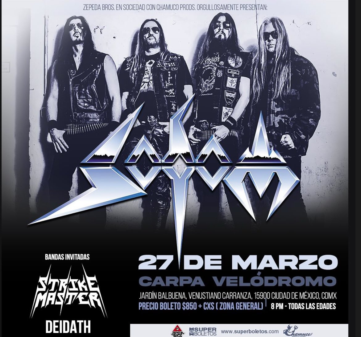 RojoWargo's tweet photo. El concierto de #Sodom en CDMX regresa a estar en la #CarpaVelodromo junto con @strikemaster666 y #DEIDATH el 27 de Marzo para sea una noche llena de mucho Thrash y Velocidad #OpenThePit #ArfArf 

@chamucoprods @ZepedaBros @Reactor105 https://t.co/bmWhlRg2qc