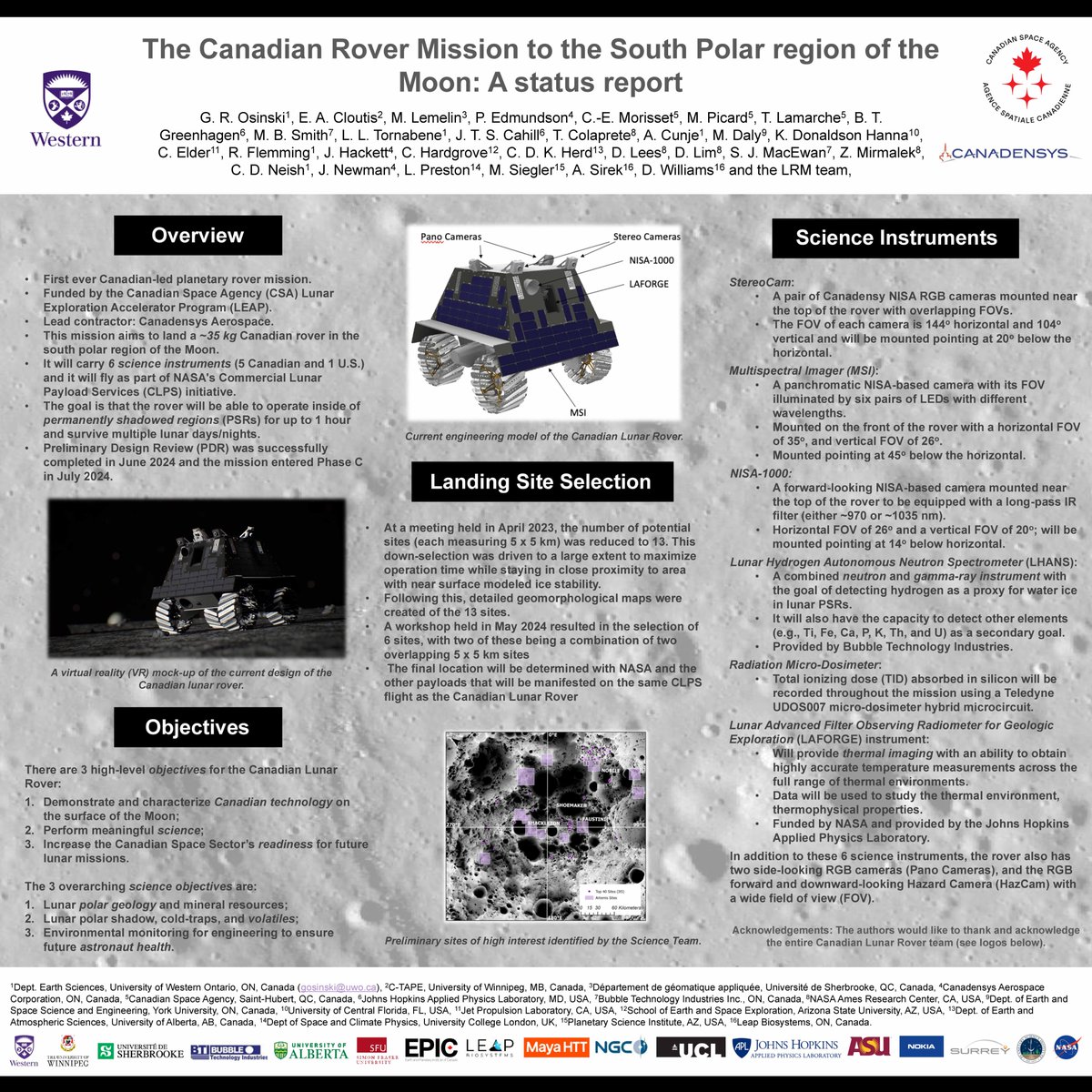 This evening at #LPSC2025 I’ll present a poster on the status of the 🇨🇦 Lunar Rover Mission.

I am proud to lead the science team that is a true partnership between 🇨🇦 &amp; 🇺🇸. A symbol of how we can &amp; should be working together #SpaceForAll

Apologies if I am distracted this